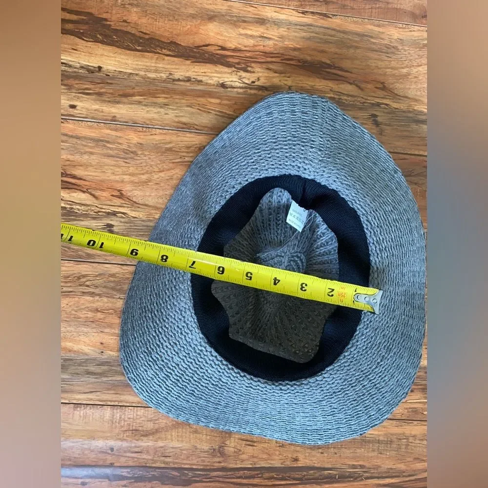 Women’s Grey Crochet Sun Hat | Wide Brim Fedora with Braided Leather Band